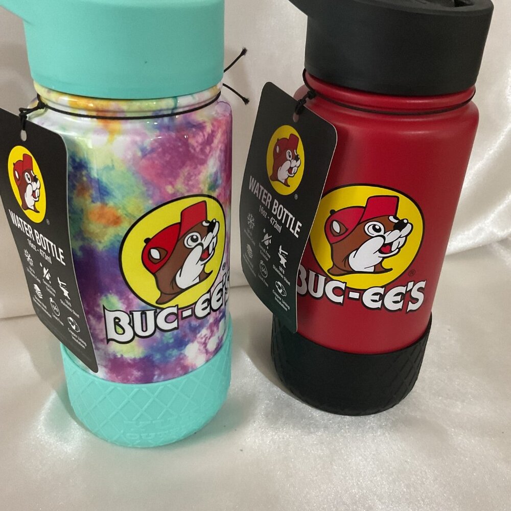 Set Buc-Ees 16oz Insulated Stainless Steel Water Bottles With Straw Lid - Tie-D - Picture 2 of 6